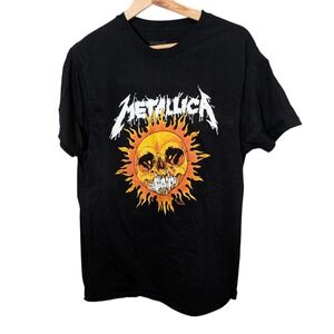 Metallica Pushead Sun Skull Graphic T-Shirt Mens Large Black Band Tee Cotton